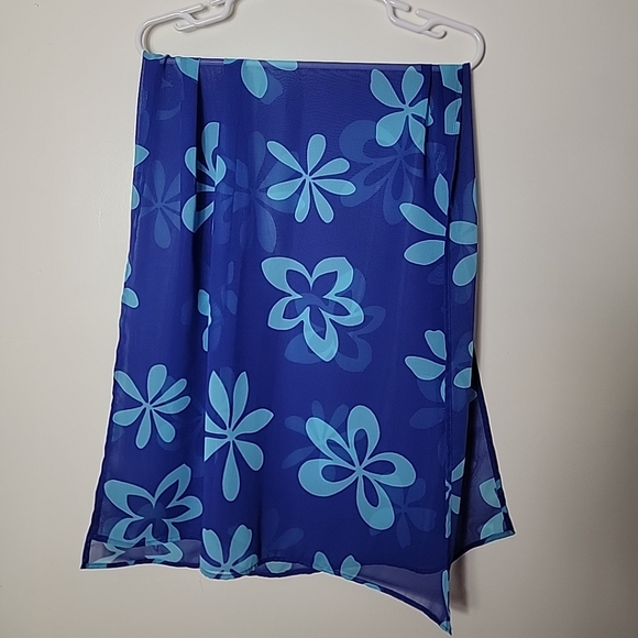 La Blanca Accessories - La Blanca Blue Floral Semi Sheer Rectangle Scarf